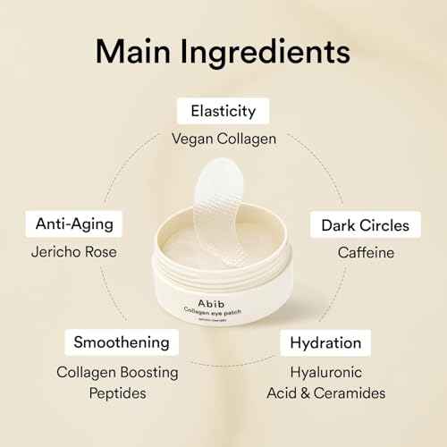Abib Collagen Eye Patch Jericho Rose Jelly 60 Patches, Korean Under Eye Patches for Puffy Eyes and Dark Circles, Anti-Wrinkle, Collagen, Caffeine, Niacinamide, Ceramide, Antioxidant, Skin Care
