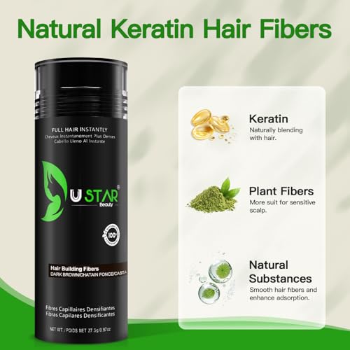 Ustar Hair Fibers 27.5g - Hair Building Fibers for Thinning Hair for an Instantly Fuller, Thicker Look - Hair Fibers for Men & Women with and Holding Spray 118ml (Black)