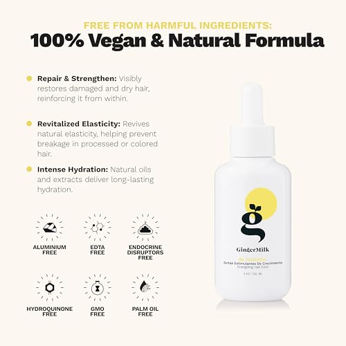 Ginger Root Extract | Growth Stimulating Drops and Hair Loss Control | Serum Vegan Energizing Hair Elixir | Be Powerful (4 fl oz)
