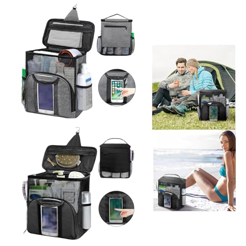 2024 Portable Shower Caddy Tote Bag, Large Capacity Shower Caddy Tote Bag, Quick Dry Mesh Hanging Toiletry Bag, Separate Compartment, Hanging Toiletry Bath Bag for Student, Gym, Camp, Travel (Black)