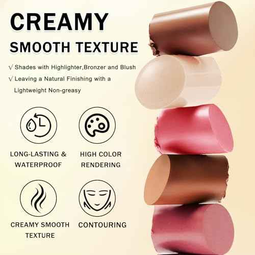 6 Colors Cream Contour Stick Makeup Kit, Double-ended Cream Highlighter Stick Bronzer and Blush Stick for Sculpt the Cheeks, Matte & Dewy Finish, Face Contour Kit for Beginners, Set A