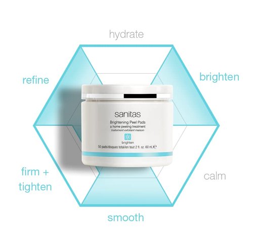 Sanitas Skincare Brightening Peel Pads - Exfoliating Treatment with Lactic, Glycolic & Salicylic Acids | 50 Pads / 2 Ounces