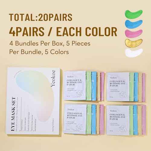 Under Eye Patches for Dark Circles,Eye Mask for Puffy Eyes With Collagen,Retinol,Vitmin C,Hyaluronic Acid and Niacinamide Face Masks Skincare Spa Gifts for Woman 20Pairs