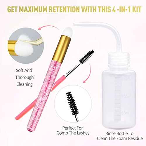 EMEDA Lash Shampoo Kit - 3.38 fl.oz / 100ml Gentle Foam Lash Cleanser, Oil-Free Cleaning for Wash Extension/Natural Eyelash Bath with Rinse Bottle Brush