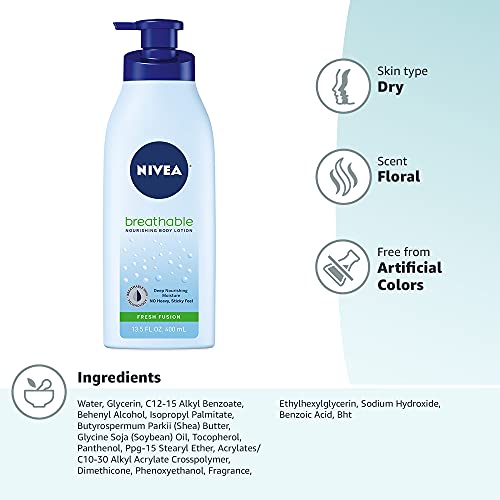 NIVEA Breathable Nourishing Body Lotion Fresh Fusion, Body Lotion for Dry Skin, 13.5 Fl Oz Pump Bottle