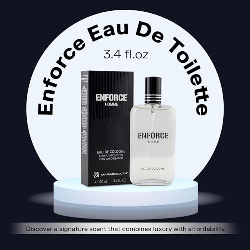 PB ParfumsBelcam Enforce Homme Eau de Toilette Spray for Men – Long-Lasting Woody Sandalwood Fragrance with Citrus & Musk, Masculine Cologne, Affordable Luxury, Daily Signature Scent - 3.4 Fl Oz