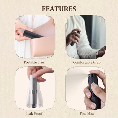 LISAPACK Perfume Travel Refillable Bottle - Atomizer Cologne Spray for Men Portable - Mini Sprayer Empty for Refill - Small Size 8ML Striped (Grey, Black, Silver)