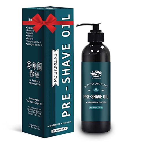 The Henna Guys 8 fl. Oz, Lemongrass & Eucalyptus Pre Shave Oil for Men, Premium Pre Shave Oil, Excellent Shaving oil for Men, Prepares for a burns free Shave, Works with Straight or Safety Razor