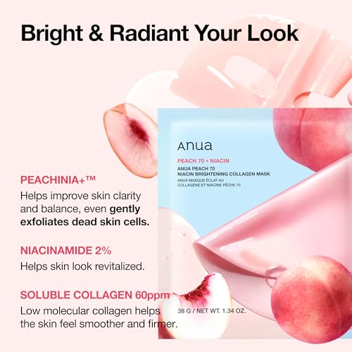 ANUA Heartleaf 70 Soothing Collagen Mask, Overnight Face Mask for Glass Skin, hyaluronic acid, Collagen, Soothing & hydration Facial Mask for Sensitive Skin, Natural Color, Korean Skin Care (38g, 4ea)