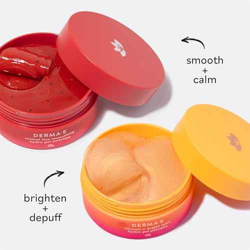 Derma E Vitamin C Bright Eyes Hydro Gel Under Eye Patches (30 Pairs), Allantoin, Caffeine & Vitamin B3, Eye Masks to Helps Reduce Fine Lines, Wrinkles, Dark Circles & Puffy Eyes, 60ct