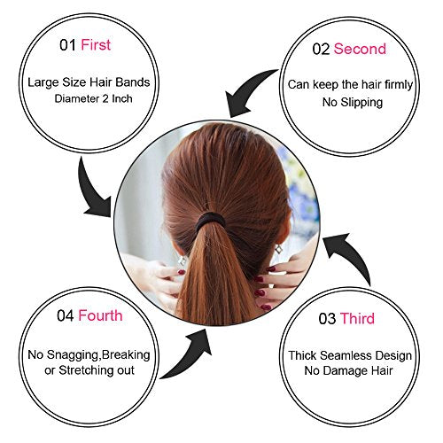 J-MEE Hair Bands 100PCS Seamless Cotton Ponytail Holders Scrunchies Hair Accessories for Thick Hair (black)