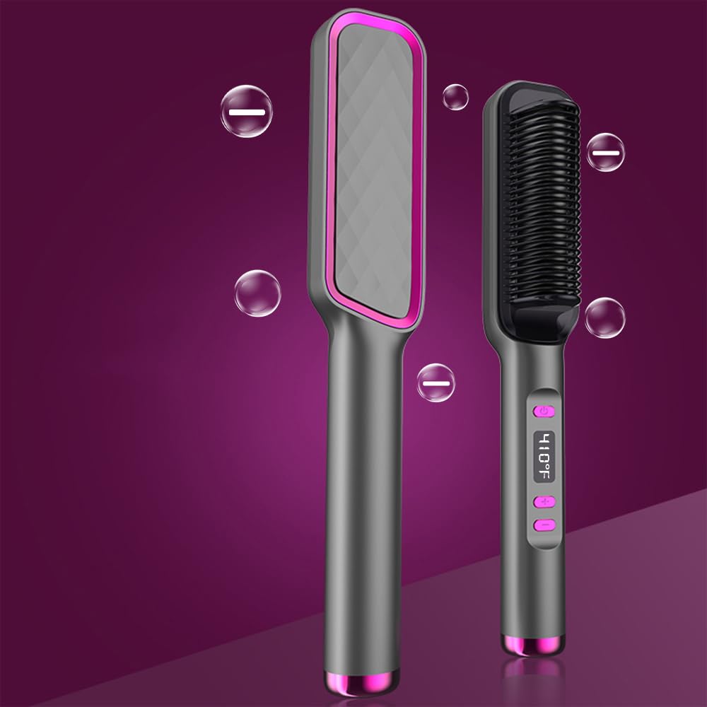Swagon Anion Hair Straightener Brush,Negative Ion Hair Straightening Styling Comb,Hot Brush Ring Comb with LED Screen,Anti-Scald, Auto-Off, Fast Heating,30 Temp Settings for Home,Travel & Salon