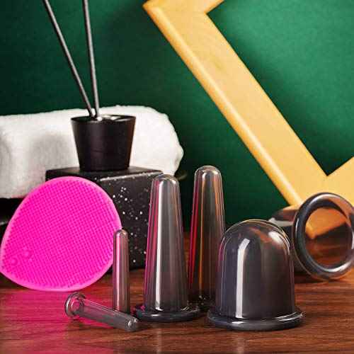BBTO Silicone Facial Cupping Set, Vacuum Massage Cup Kit for Body, Face, Neck, Back, and Eye, 6 Cups and Exfoliating Brush(Black)