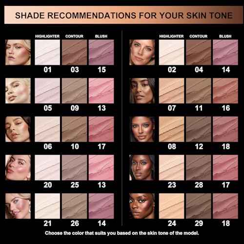 FOCALLURE 3 Pcs Cream Contour Sticks,Shades with Highlighter & Bronzer & Blush,Non-greasy Long-wear Face Contouring Pen,Easy to Sculpt the Face and Create a Lightweight Finishing Makeup,FAIR