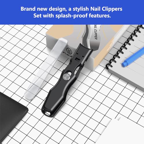 Nail Clippers for Men Thick Nails,INXEN Wide Jaw Opening No Splash Fingernail Clipper with Catcher,German Toe Nail Clippers for Thick Nails for Seniors, Stainless Steel Nail Cutter for Adult,Black
