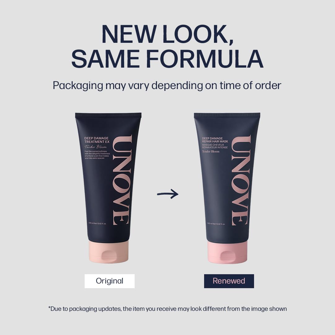 UNOVE Deep Damage Repair Hair Mask - Protein Hair Treatment & Hair Mask for Damaged Hair | Deep Conditioning & Keratin Hair Mask for Dry, Frizzy Hair | Korean Hair Care | Tender Bloom, 10.82 fl oz