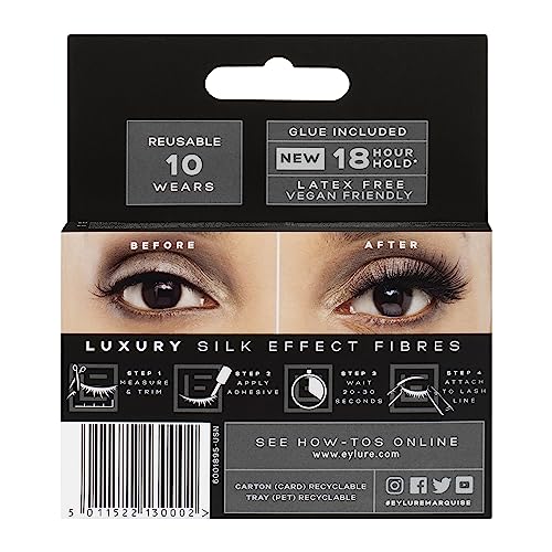 Eylure Luxe Silk Marquise Reusable Eyelashes, Adhesive Included, 1 Pair (Pack of 2)
