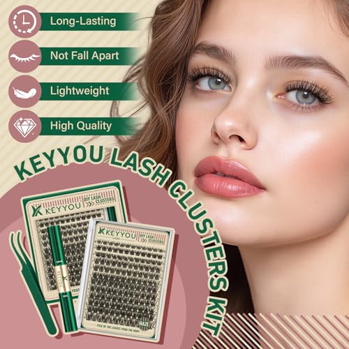 Lash Clusters,96 Pcs Cluster Lashes D Curl 8-18MIX DIY Lash Extensions Eyelash Clusters,KEYYOU Volume Wispy Individual Lashes Soft&Comfortable Easy DIY at Home(Y09,D-8-18MIX)