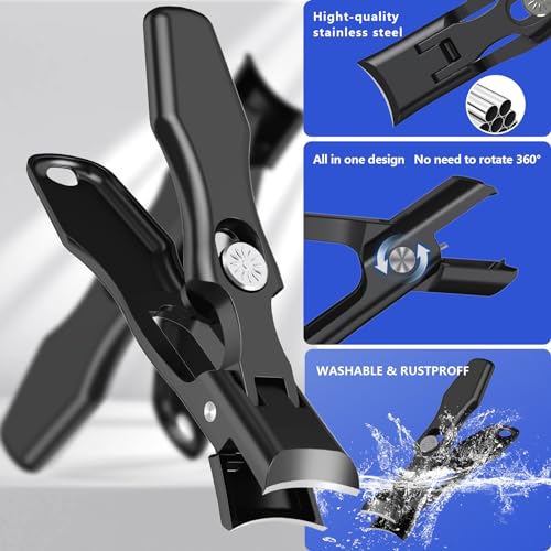 Nail Clippers for Men Thick Nails,INXEN Wide Jaw Opening No Splash Fingernail Clipper with Catcher,German Toe Nail Clippers for Thick Nails for Seniors, Stainless Steel Nail Cutter for Adult,Black