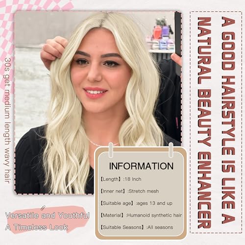BUPPLER Ombre Brown Wig 18 Inch Medium Length Wigs for Women Lace Hairline Middle Part Synthetic Hair Wavy Wig with Upgraded Elastic Straps,Natural Hair Wig for Daily Party/Halloween Use 18Inch
