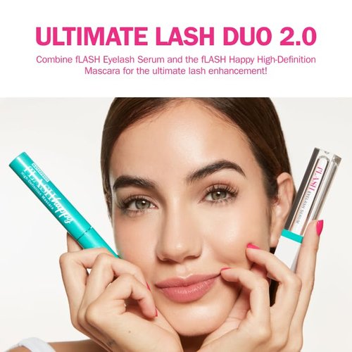 fLASH Happy High-Definition Mascara with Ultra-slim Brush for Length, Volume, Curl - All Day Wear, Clean Vegan Formula, Paraben-free (True Black)
