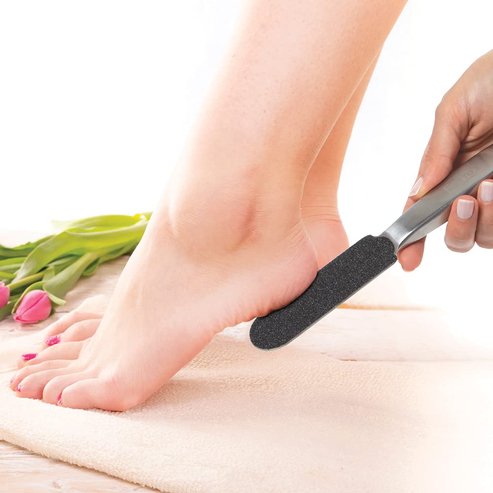 ForPro Professional Collection Stainless Steel Pedi File Kit - 100% Sanitizable Pedicure Tool | 12 Refill Strips, 8.5" L