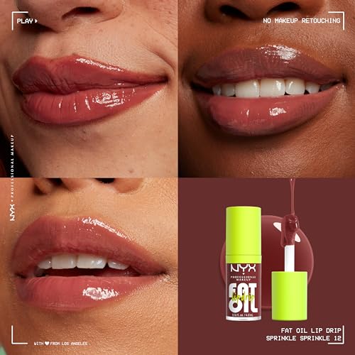 NYX PROFESSIONAL MAKEUP Fat Oil Lip Drip, Moisturizing Lip Oil Gloss, Vegan Tinted Formula, Up to 12 HR Hydration - Inside Scoop (Plum Brown)