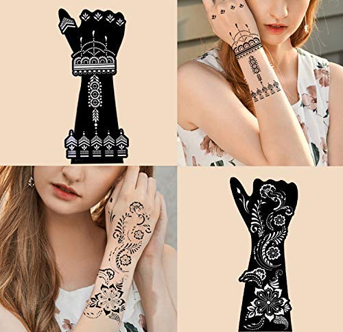 Xmasir 12 Large Sheets Henna Tattoo Stencil Kit for Hand Forearm Body Paint, Indian Arabian Temporary Tattoo Templates for Women Girls (S9)