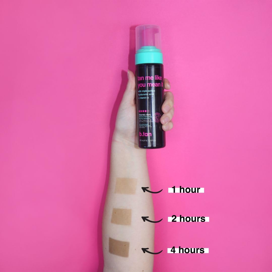 b.tan Dark Self Tanner | Tan Me Like You Mean It - Fast, 1 Hour Express Sunless Tanner Mousse, No Gimmicks, No Fake Tan Smell, No Added Nasties, Vegan, Cruelty & Paraben Free, 6.7 Fl Oz