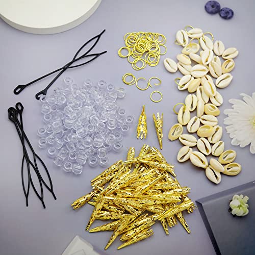 455 Pcs Locs Hair Jewelry Clear Beads Dreadlocks Accessories for Women Cornrow Braids Dreadlock Metal Clips Shell Pendant Charms Hair Decoration (Gold)