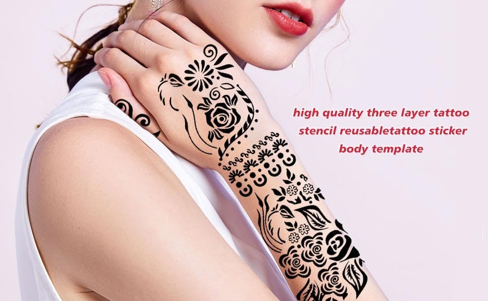 Xmasir 12 Large Sheets Henna Tattoo Stencil Kit for Hand Forearm Body Paint, Indian Arabian Temporary Tattoo Templates for Women Girls (S9)