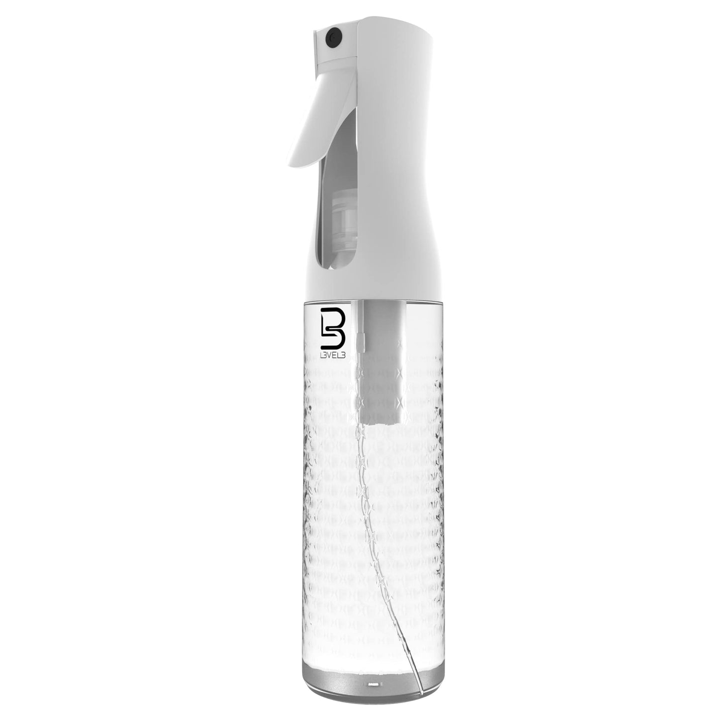 L3 Beveled Spray Bottle - Continuous Spray with a Fine Mist Pattern - Barber and Hair Stylist Supplies - Less Hand Fatigue Compared to Standard Bottles - Level Three Barber Spray - 300 ml (Clear)