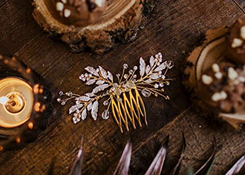 JWICOS Wedding Hair Comb Bride Hair Accessories Leaves Rhinestones Beaded Hair Side Comb Clips for Brides and Bridesmaid
