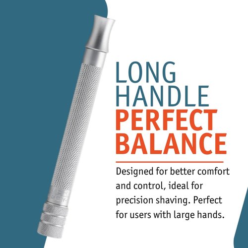 MERKUR 22C Double Edge Safety Razor - Matte Chrome Finish | Long Knurled Brass Handle | Eco-Friendly Design