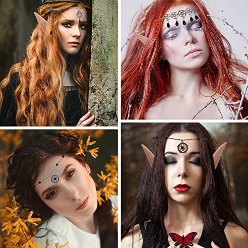 FRESHME Fairy Elf Ears with Celtic Headpiece Kit - Elf Ears and Celtic Knot Head Chain Boho Crystal Bead Head Pendant Headband Women s Halloween Renaissance LARP Cosplay Costume