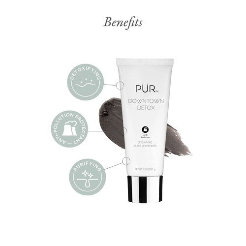 PÜR MINERALS Detoxifying Black Lemon Face Mask - Draws Out Impurities & Soothes Skin with Charcoal & Green Tea Extract