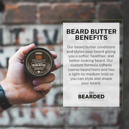 Live Bearded: Beard Butter, Made in USA - 1880, 3oz - Beard Leave in Conditioner Beard Care, All-Natural Beard Softener with Shea Butter