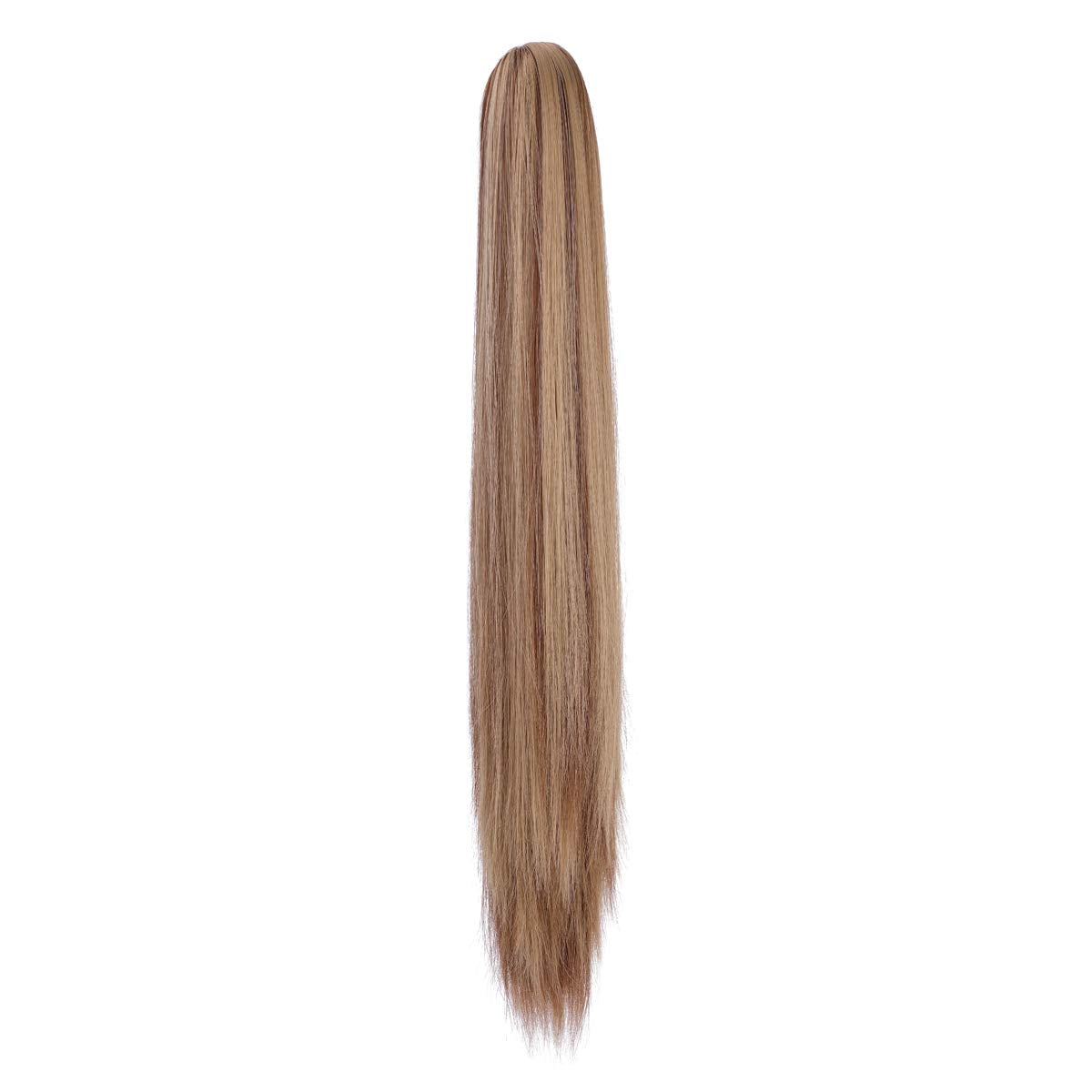 FELENDY Ponytail Extension Claw 18" 20" Curly Wavy Straight Clip in Hairpiece One Piece A Jaw Long Pony Tails for Women Ash Blonde Mix Light Brown