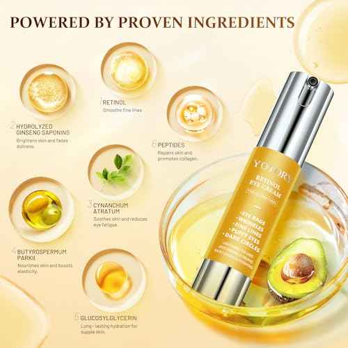 Retinol Eye Cream for Dark Circles - Rapid Under Dark Circles,Wrinkles, Eye Bags, Puffiness Remover for Women and Men, Temporary Firming & Tightening Treatment 0.66 fl oz (Golden)