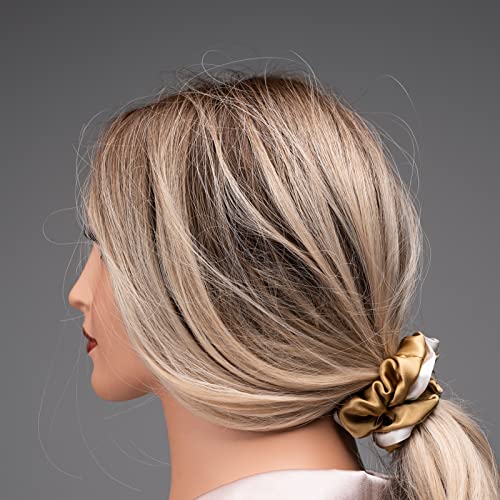 Silmer Silk Scrunchies Silk Hair Ties 100% Mulberry 5 Pack(Caramel,Dark Grey,Champagne Gold,Navy Blue,Black)
