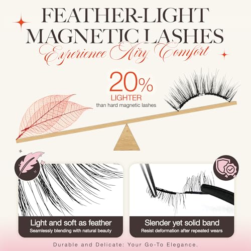 LASHVIEW Upgrade Magnetic Eyelashes with Applicator Reusable Soft Magnetic Eyelashes Natural Look No Glue Needed Magnetic Eyelashes Magnetic Lashes Kit Easy to Wear and Remove(A02)