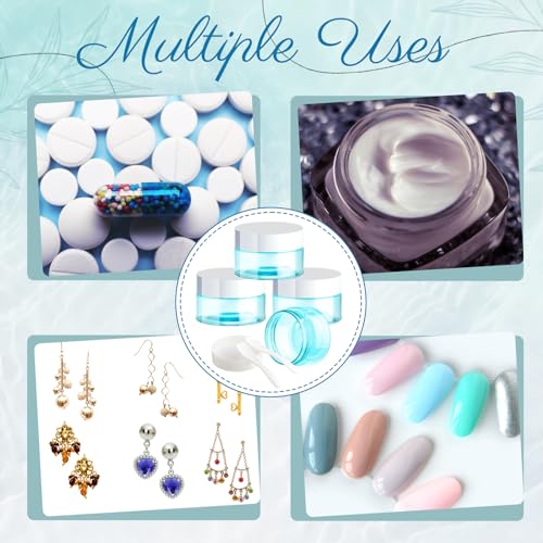 Tessco 12 Pieces 1 oz Travel Containers Plastic Container Jars with Lids Leak-proof Travel Jars for Creams with 12 Mini Scoop and 12 Label Stickers for Lotion Makeup Powder (Blue)