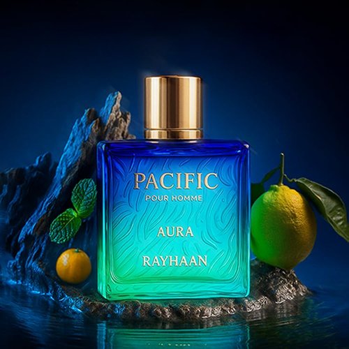 Rayhaan Pacific Aura - Citrus Aromatic Eau de Parfum Spray for Men | Fresh Mint & Amber, 3.4 oz