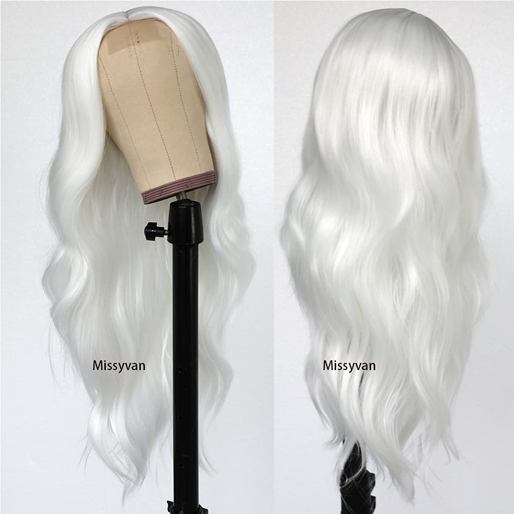 Missyvan Long Loose Wave Hair White Color Wigs Glueless Heat Resistant Fiber Hair Synthetic Wigs for Fashion Women Natural Hair Line