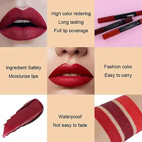 evpct 3Pcs Dark Red Lip Liner Pencil Set, Deep Ruby Red Matte Lipstick Long Lasting for Women, Lipstick and Lip Liner Crayon Set, Lipliner Pencil, Magic Lipsticks 24 Hours Original 10&11&18