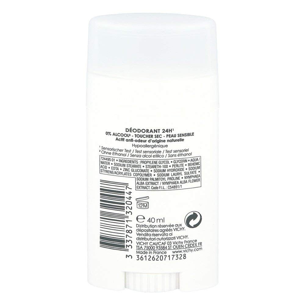 Vichy 24-Hour Dry-Touch Deodorant Stick - Aluminum-Free Formula | 1.35 Oz for All-Day Freshness