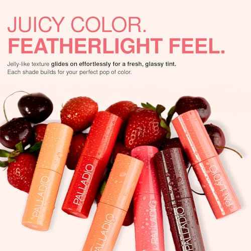 Palladio Jelly Tint, Liquid Stain for Cheeks & Lips, Vivid Color Lip Stain, Lightweight Non-Sticky and Transfer-proof, Natural Finish Makeup, Wineberry