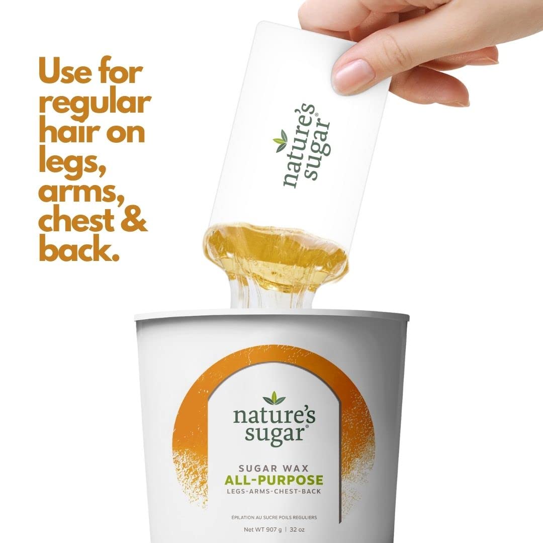 Nature's Sugar WaxSugaring Paste for Legs, Back, Arms, Chest. All-Natural Hair Removal for Women and Men. All skin types. Vegan. Cruelty-Free. (2-Pack All-Purpose)