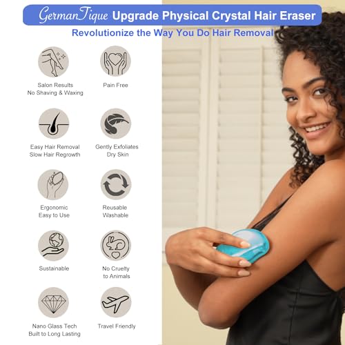 Germantique Crystal Hair Eraser,Natural Crystal Hair Remover,Reusable Painless Nano Glass Hair Removal Device Without Shaver,Gentle Crystal Epilator and Exfoliator for Soft Silky Skin(Light Blue)