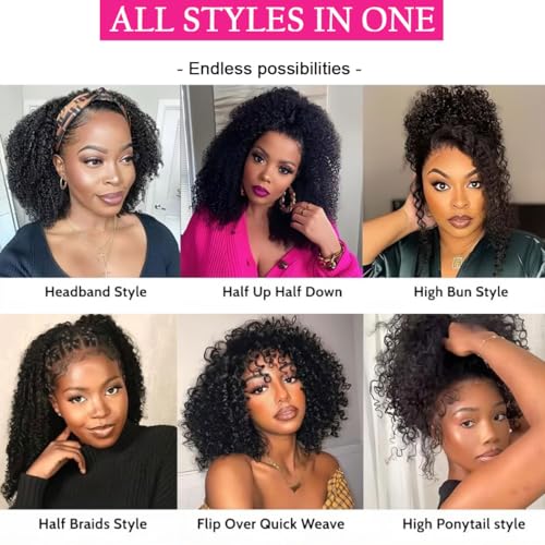 Half Wig Human Hair 200 Density 20 Inch3 In 1 Seamless Flip Over Glueless Wigs Human Hair with Drawstring Beginner Friendly Jerry Curly Half Wig Headband Wig Human Hair for Women Invisible Hairline